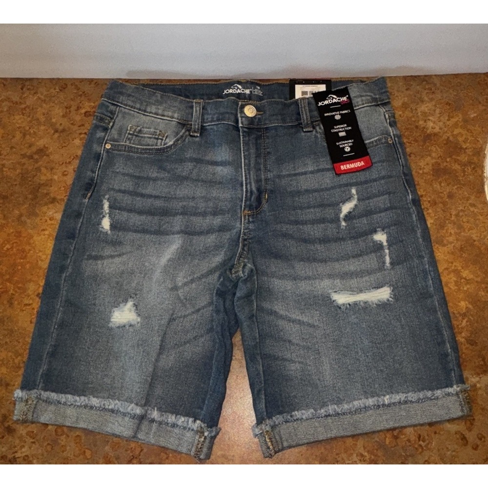 Jordache Girls Distressed Jean Bermuda Shorts Size 18 Adjustable Waist NWT